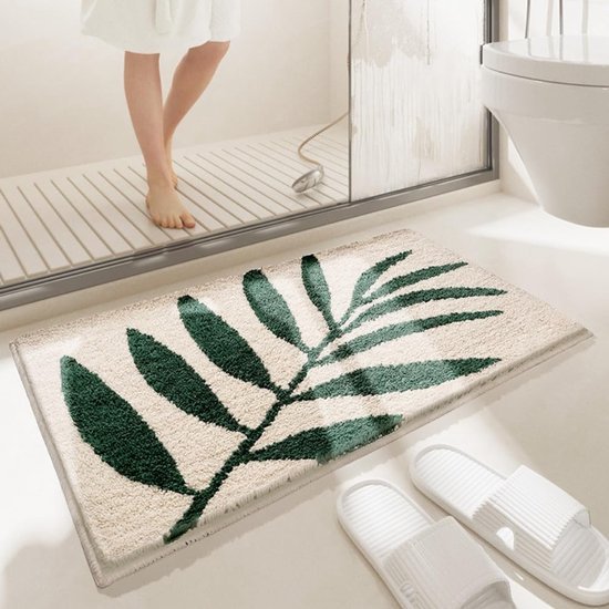 Unyqoos® Luxueuze en absorberende badmat met botanisch patroon voor badkamer en slaapkamer 45 x 65 cm