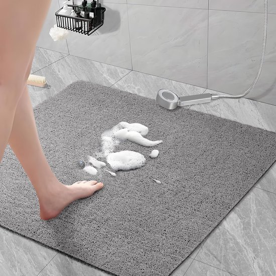 Unyqoos® Grijze antislip douchemat met sneldrogende afvoergaten en zacht comfort