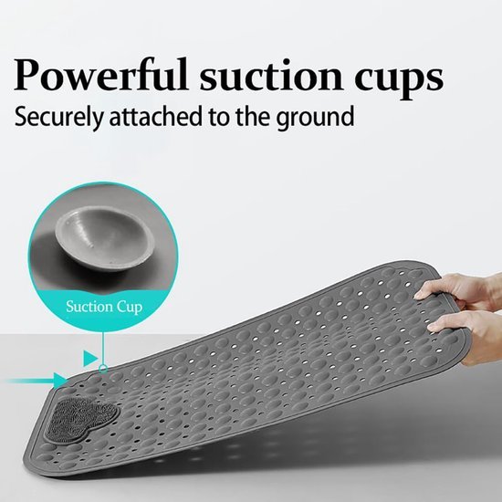 Unyqoos® Grijze antislip douchemat met voetmassage en schimmelbestendigheid voor badkamer