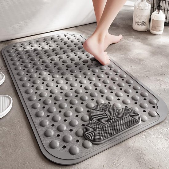 Unyqoos® Grijze antislip douchemat met voetmassage en schimmelbestendigheid voor badkamer