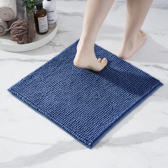 Unyqoos® Zachte Antislip Badmat Set voor Douche, Bad en Toilet in Blauw Chenille Design