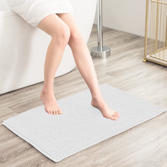 Unyqoos® Zachte en Absorberende Chenille Badmat met Antislip en Machinewasbare Eigenschappen (40 x 60 cm, Wit)