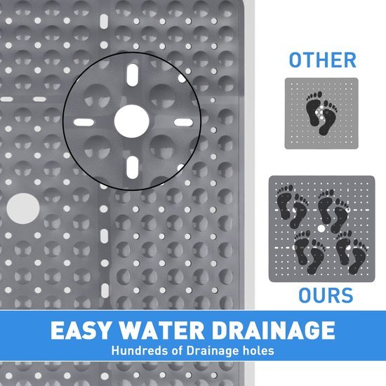 Unyqoos® Antislip Douchemat 70x70 cm Grijs met Zuignappen en Afvoergaten