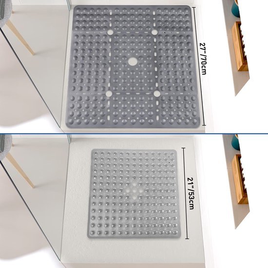 Unyqoos® Antislip Douchemat 70x70 cm Grijs met Zuignappen en Afvoergaten