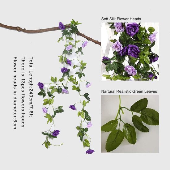 Unyqoos ® Realistisch ogende decoratieve slinger met kleurrijke kunstrozen voor veelzijdig gebruik