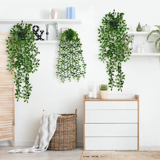 Unyqoos ® Levensechte Hangende Groene Kamerplanten voor Binnen- en Buitendecoratie, Set van 3 Stuks