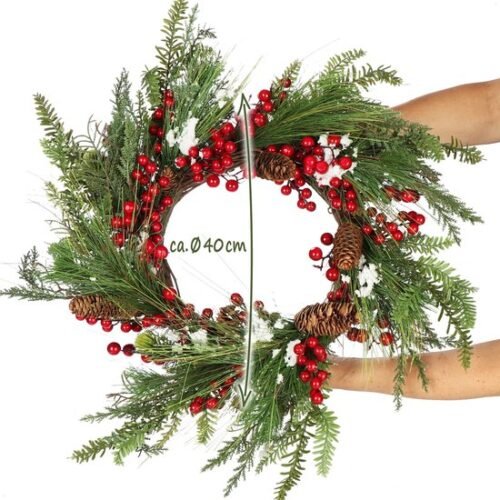 Unyqoos® Decoratieve kerstkrans met dennenappels en bessen voor feestelijke sfeer