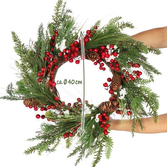Unyqoos® Decoratieve kerstkrans met dennenappels en bessen voor feestelijke sfeer