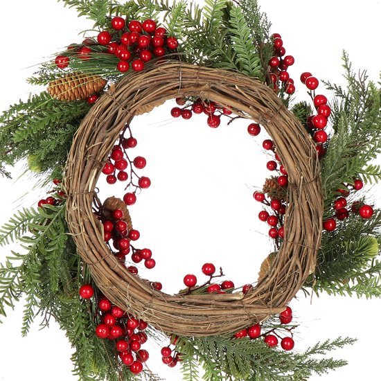 Unyqoos® Decoratieve kerstkrans met dennenappels en bessen voor feestelijke sfeer