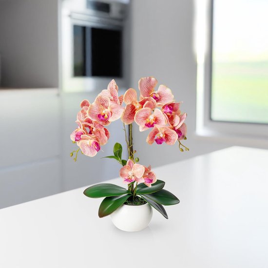Unyqoos® Onderhoudsvriendelijke kunstorchidee in elegante keramische pot van 40 cm