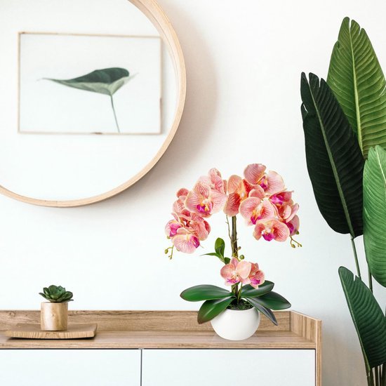 Unyqoos® Onderhoudsvriendelijke kunstorchidee in elegante keramische pot van 40 cm