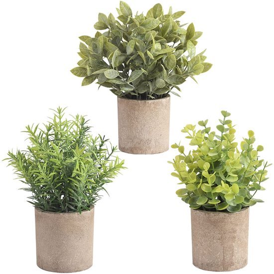 Unyqoos® Set van Drie Kunststof Eucalyptus Planten in Pot voor Interieurdecoratie, groente, 22 cm, 3stuks