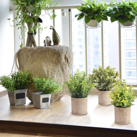 Unyqoos® Set van Drie Kunststof Eucalyptus Planten in Pot voor Interieurdecoratie, groente, 22 cm, 3stuks