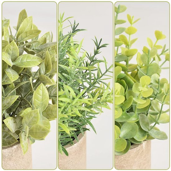 Unyqoos® Set van Drie Kunststof Eucalyptus Planten in Pot voor Interieurdecoratie, groente, 22 cm, 3stuks