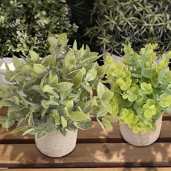 Unyqoos® Set van Drie Kunststof Eucalyptus Planten in Pot voor Interieurdecoratie, groente, 22 cm, 3stuks