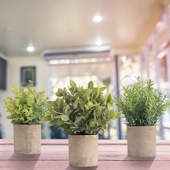 Unyqoos® Set van Drie Kunststof Eucalyptus Planten in Pot voor Interieurdecoratie, groente, 22 cm, 3stuks
