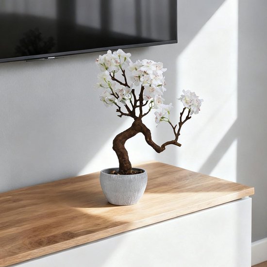 Unyqoos® Realistische kunstbloesem in stenen pot voor stijlvolle interieurdecoratie