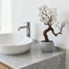Unyqoos® Realistische kunstbloesem in stenen pot voor stijlvolle interieurdecoratie