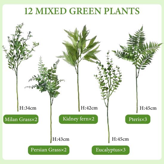 550x550-20955.jpg Unyqoos® Set van 12 Groene Kunstplanten voor Decoratieve Toepassingen Binnen en Buiten