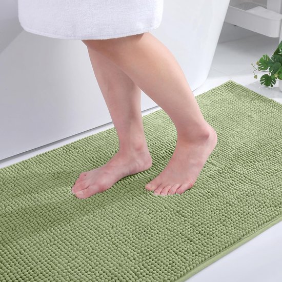 Unyqoos® Zachte antislip badmat van chenille in saliegroen, 40 x 60 cm