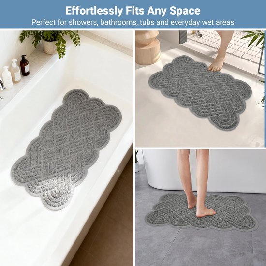 Unyqoos® Grijze antislip badmat met masserende 3D-textuur en afwateringsgaten