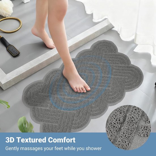 Unyqoos® Grijze antislip badmat met masserende 3D-textuur en afwateringsgaten