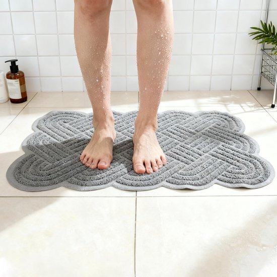 Unyqoos® Grijze antislip badmat met masserende 3D-textuur en afwateringsgaten