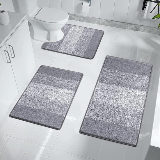 Unyqoos® Luxueuze Badkamerset van 3 Stuks met Zachte Microvezel en Antislip Onderkant in Lichtgrijs