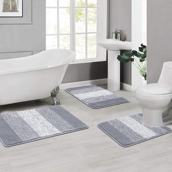 Unyqoos® Luxueuze Badkamerset van 3 Stuks met Zachte Microvezel en Antislip Onderkant in Lichtgrijs