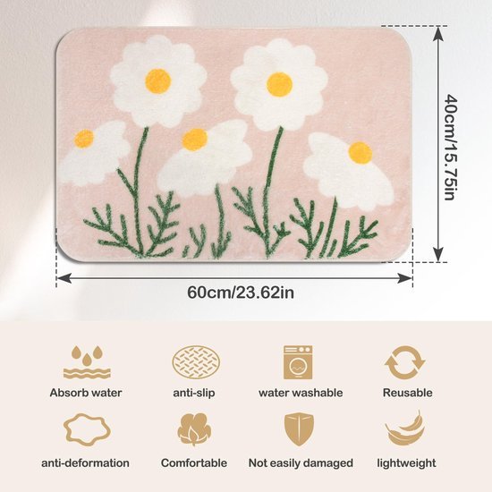 Unyqoos® Zachte en Absorberende Microvezel Badmat met Antislip Onderkant en Uniek Design, 40 x 60 cm