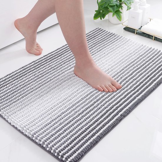 Unyqoos® Zachte en Absorberende Chenille Badmat met Antislip en Wasbare Microvezel in Grijs