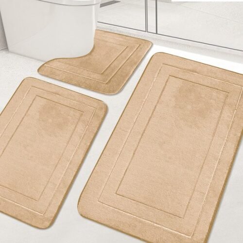 550x550-21170.jpg Unyqoos® Antislip Badkamermattenset van Drie Stuks, Wasbaar en Zacht voor Douche en Toilet in Beige