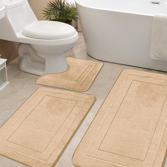 550x550-21172.jpg Unyqoos® Antislip Badkamermattenset van Drie Stuks, Wasbaar en Zacht voor Douche en Toilet in Beige