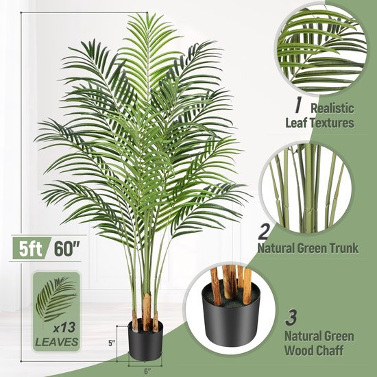 Unyqoos® Levensgrote kunstpalm van 150 cm voor stijlvolle binnen- en buitendecoratie
