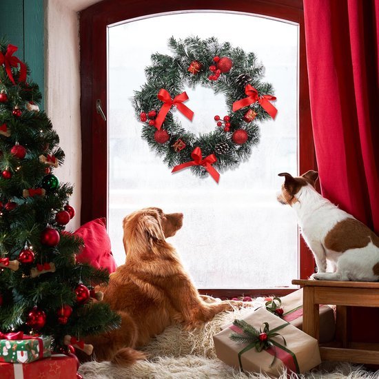 Unyqoos® Elegante kunstkerstkrans met rode bessen en dennenappels voor winterdecoratie