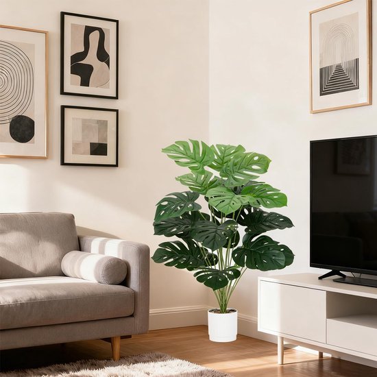 Unyqoos® Groene kunstplant Monstera met 24 bladeren voor interieurdecoratie