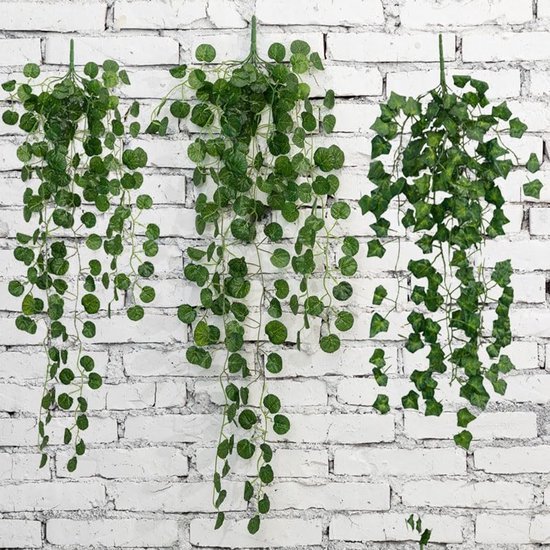 Unyqoos® Set van drie realistische hangende kunstplanten voor interieur en tuin