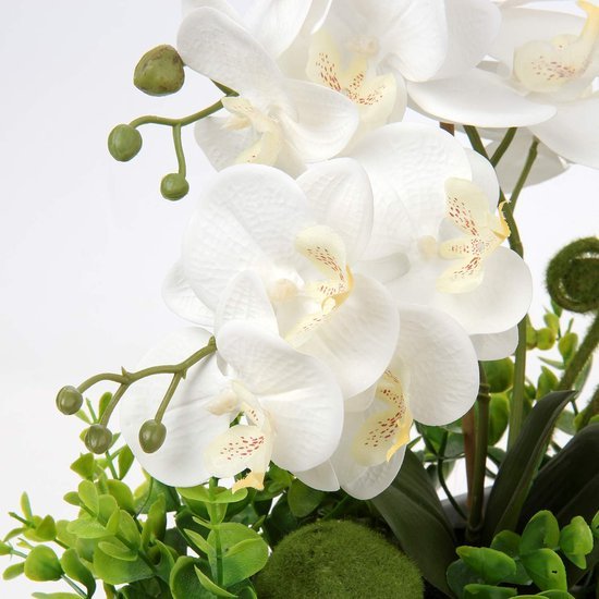 Unyqoos® Realistische witte orchidee kunstplant in keramische pot voor decoratie, wit, 35 cm