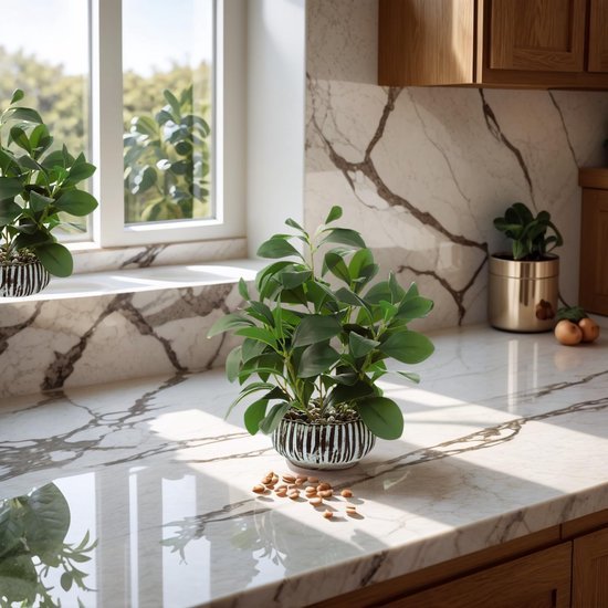 Unyqoos® Decoratieve kunstplant Peperomia in stevige cementpot voor binnen en buiten
