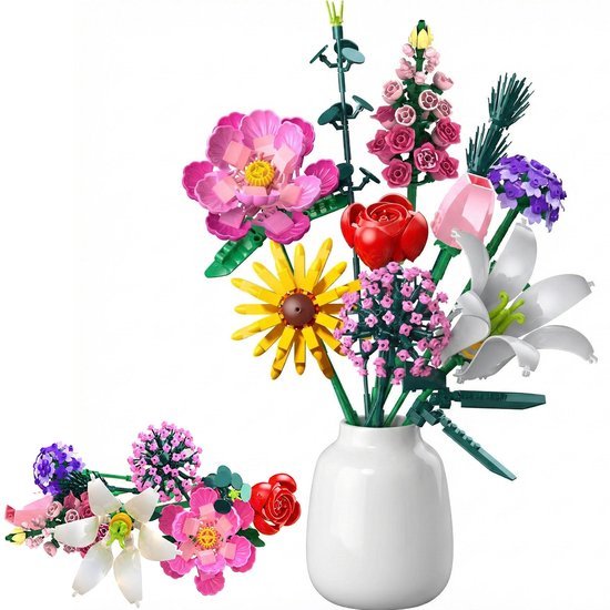 Unyqoos® Creatieve bouwset voor kleurrijk boeket met 10 unieke bloemen