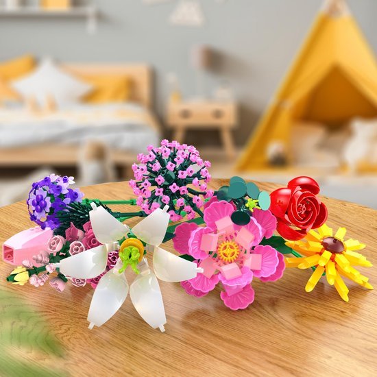 Unyqoos® Creatieve bouwset voor kleurrijk boeket met 10 unieke bloemen