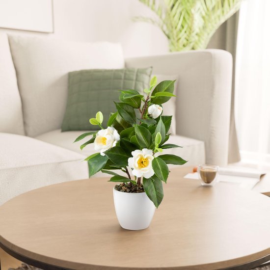 Unyqoos® Decoratieve kunstbloem Camelia in keramische pot voor elk interieur