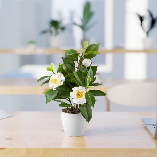 Unyqoos® Decoratieve kunstbloem Camelia in keramische pot voor elk interieur