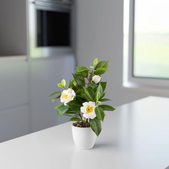 Unyqoos® Decoratieve kunstbloem Camelia in keramische pot voor elk interieur