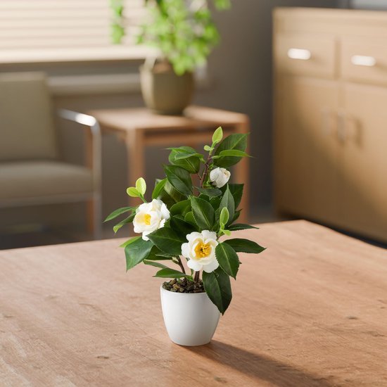Unyqoos® Decoratieve kunstbloem Camelia in keramische pot voor elk interieur