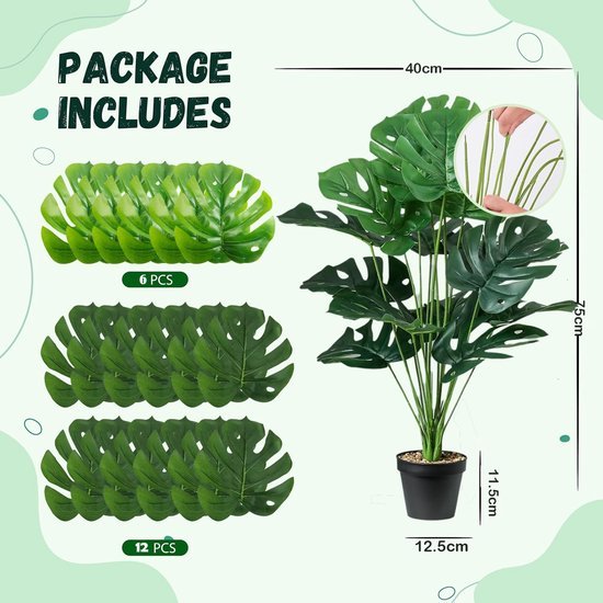 Unyqoos® Grote decoratieve kunstplant Monstera met verstelbare takken en bladeren