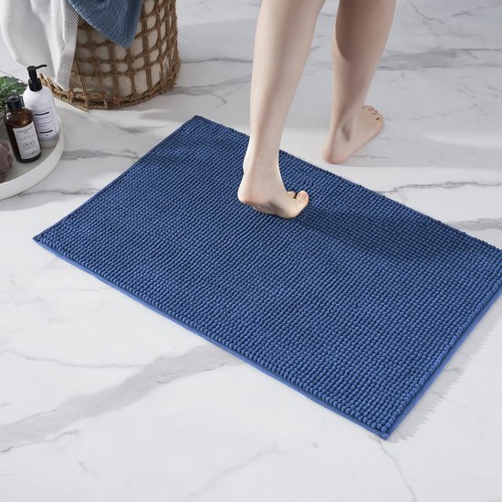 Unyqoos® Zachte Antislip Badmat van Chenille voor Badkamer en Douche, Wasbaar, Blauw, 50 x 80 cm