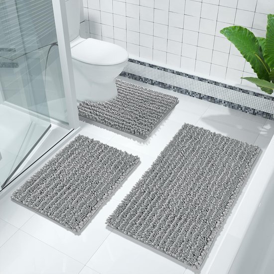 Unyqoos® Luxe Chenille Badmat Grijs voor Comfort en Veiligheid in de Badkamer