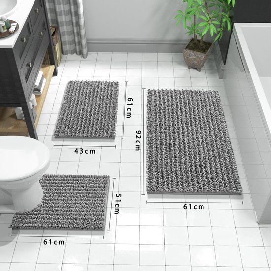 Unyqoos® Luxe Chenille Badmat Grijs voor Comfort en Veiligheid in de Badkamer