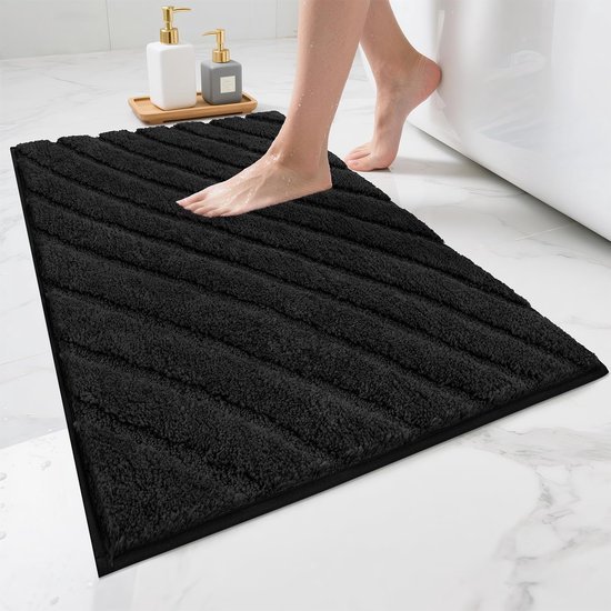 Unyqoos® Zwarte waterabsorberende badmat met antislip voor badkamercomfort